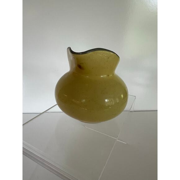 Vintage Mid-century Harkerware Creamer Pot USA Golden Dawn Yellow and Blue JL - Picture 5 of 9